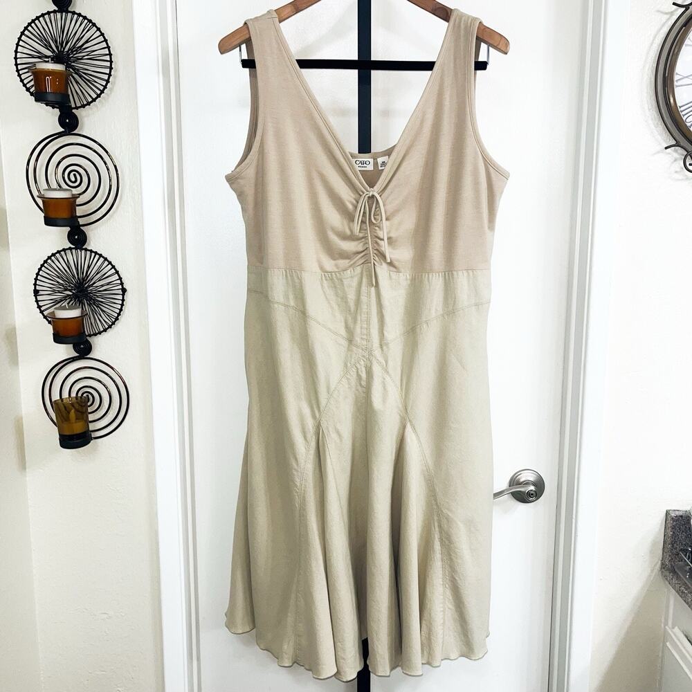 Cato Woman Linen Blend Midi Fishtail Tank Dress - Tan Beige, Plus Size 16W